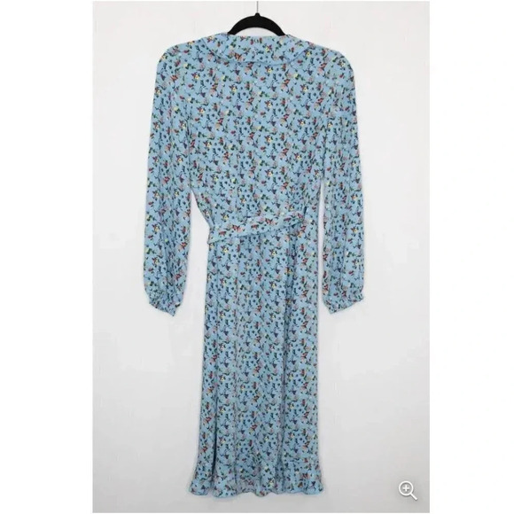 Aritzia Little Moon Elm Blue Floral Wrap Midi Dress Cottagecore Prairie Ruffles - Picture 5 of 8